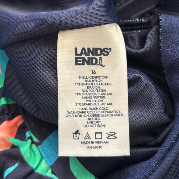 Lands End Plus Size 16 One Piece Swimsuit Colorful Leaf Print Ruching - Picture 5 of 5